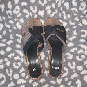 Camper Cork Wedge Black Gray Leather Multi-Strap Leather Slip on Sandals 7.5